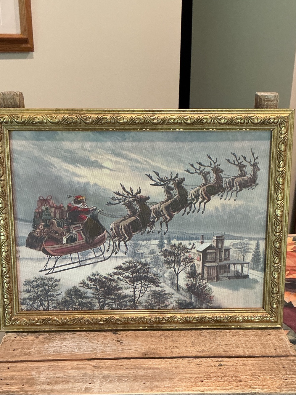 Vintage Inspired Santa’s Sleigh Framed Christmas Wall Art